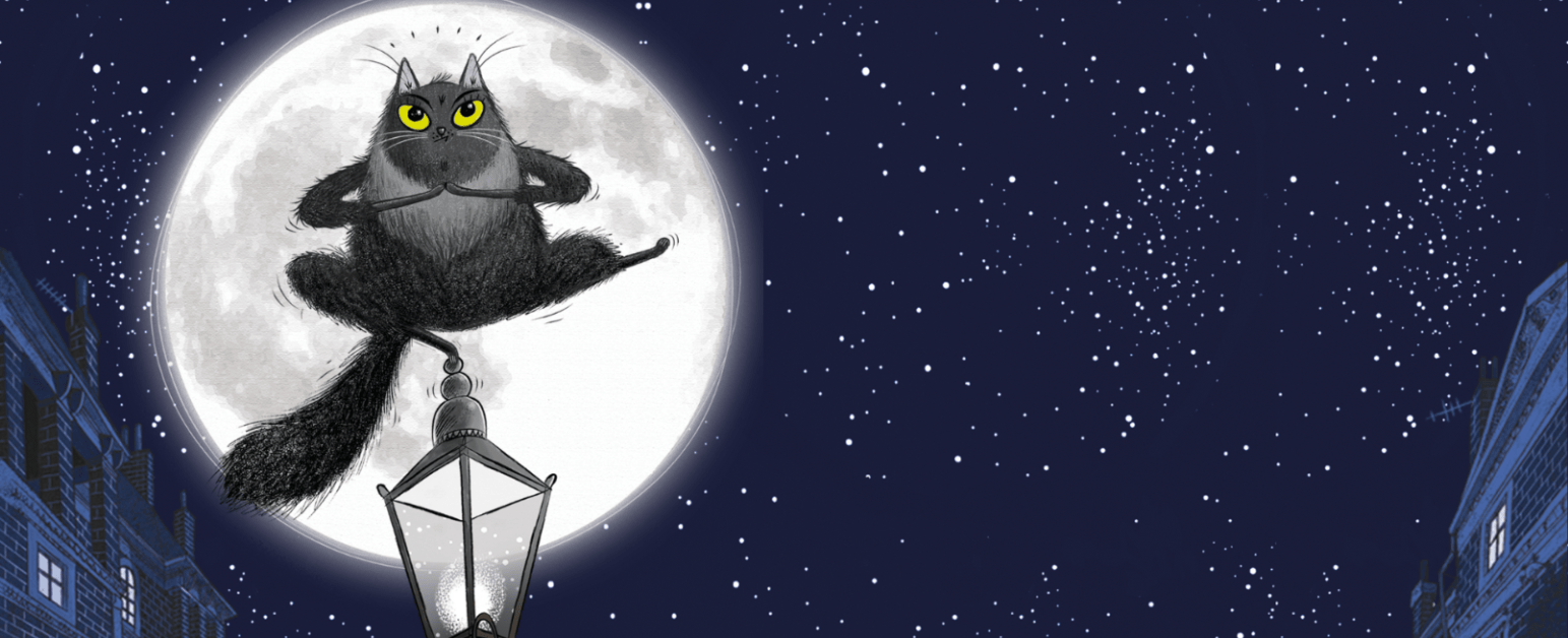 Toto cat by the moon, on lampost
