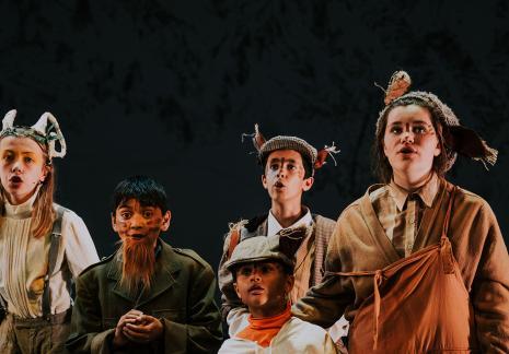 Image of a group young people on stage in costumes.