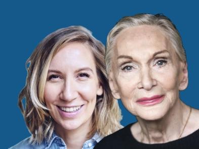 Headshots of Rachel Donovan and Sian Phillips in front of a dark blue background