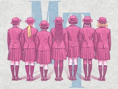 Girls in pink school uniforms