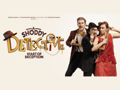 Two actors in 1920s outfits and the title A shoddy detective