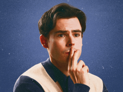 Rhys James against a blue background