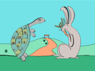 A cartoon hare and tortoise