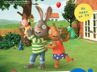 cartoon rabbits in a garden