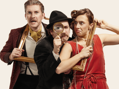 Two actors in 1920s outfits and the title A shoddy detective